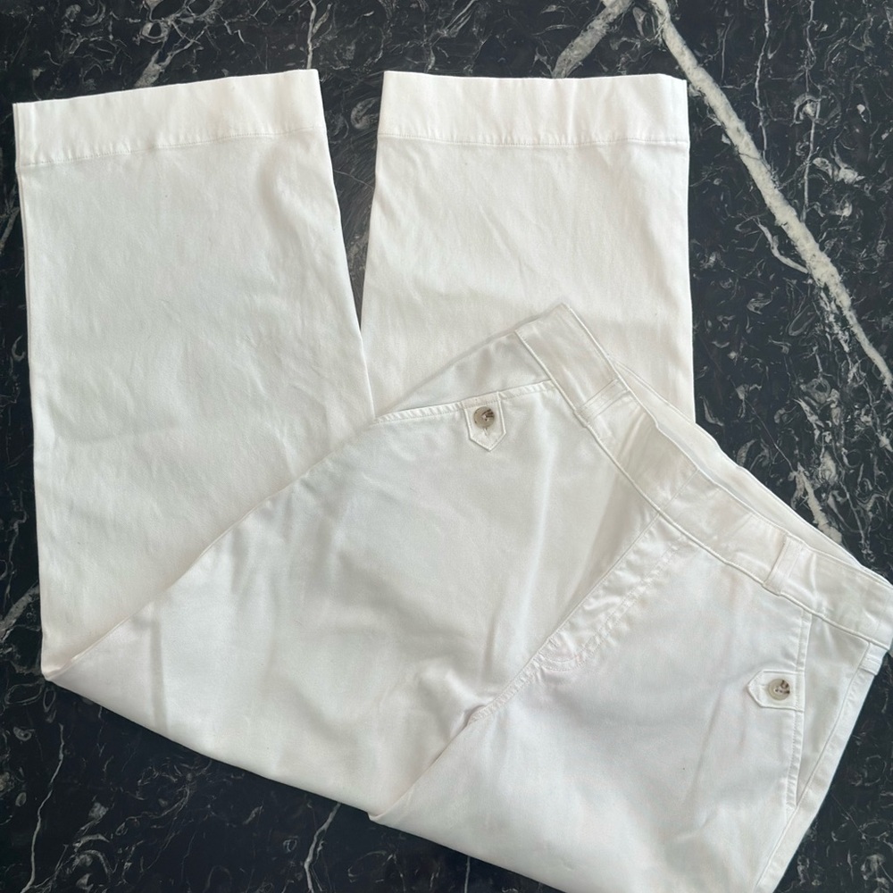 Spanx Twill Cropped Pant Women Medium White High Rise Shaping Wide Leg Crop - Picture 3 of 9